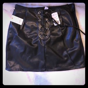 Pleather Mini Skirt with lace-up tie